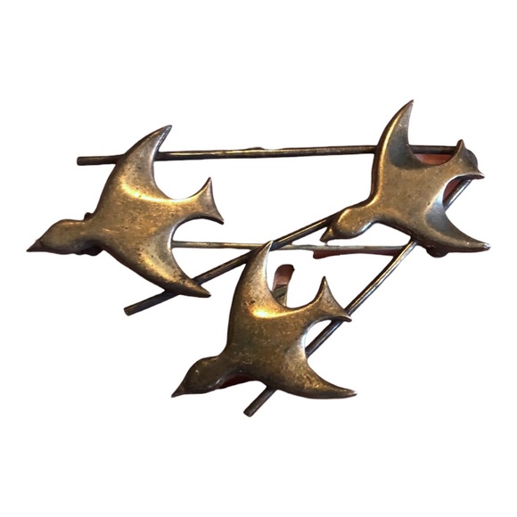 1940s Antique Sterling Silver Bird Brooch Pin 2.5”